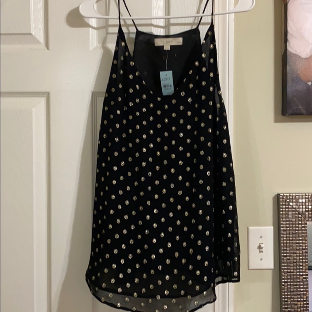 LOFT L Black polka dot tank top